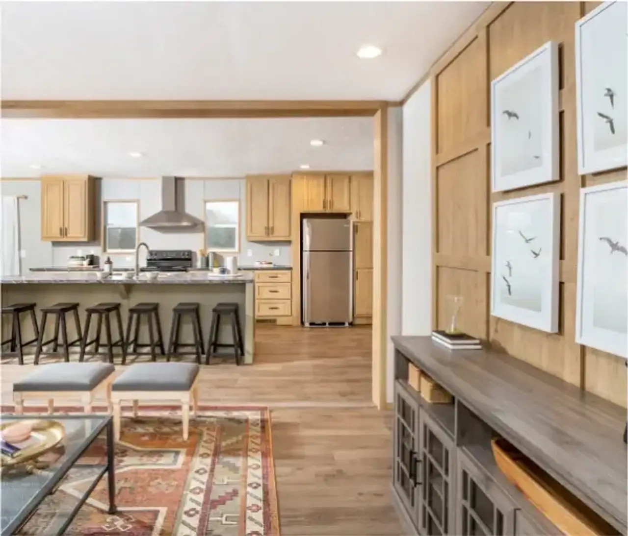 kitchen with bar and stools